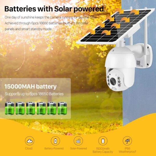 4G Solar Camera 3MP 8W Solar Panel PTZ Camera Outdoor Two Way Audio Solar Power Battery Long Standby IP Camera - Image 3