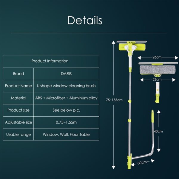 Window Glass Cleaning Tool Brush Double-sided Telescopic Rod Window Cleaner Mop Squeegee Wiper - Image 7
