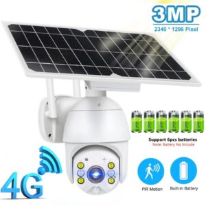 4G Solar Camera 3MP 8W Solar Panel PTZ Camera Outdoor Two Way Audio Solar Power Battery Long Standby IP Camera
