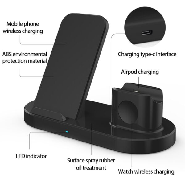 15W Fast Wireless Charger Bracket For iPhone 12 11 XS Max x 8 Plus Chargers Airports Pro Apple Watch 6 5 4 3 Stand Charging 3IN1 - Image 7