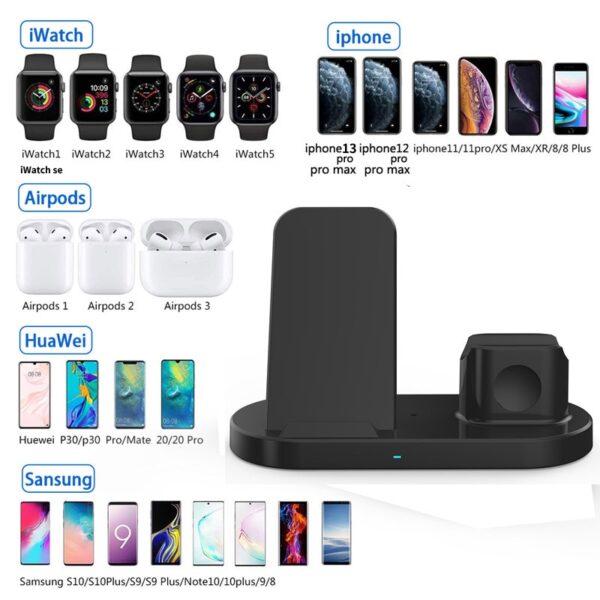 15W Fast Wireless Charger Bracket For iPhone 12 11 XS Max x 8 Plus Chargers Airports Pro Apple Watch 6 5 4 3 Stand Charging 3IN1 - Image 3