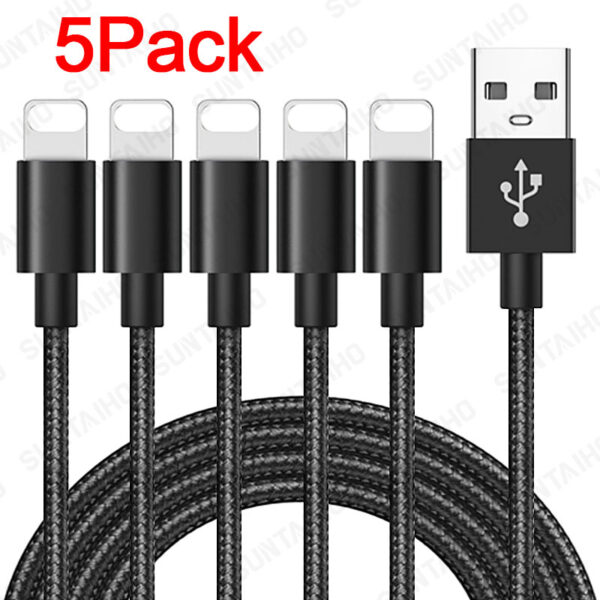 5Pack USB Cable For iPhone 12 13 Pro Max 11 XS XR 6s 7 8 5s Plus Apple iPad Fast Charging Data Charger Mobile Phone