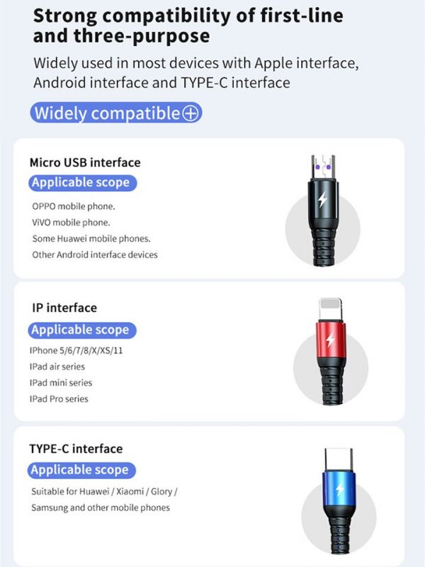 Super Charge 3 in 1 USB Cable for Huawei for iPhone 13 12 11 Pro 3in1 2in1 Fast Charge 8 Pin Micro USB Type C Cable for Samsung - Image 5