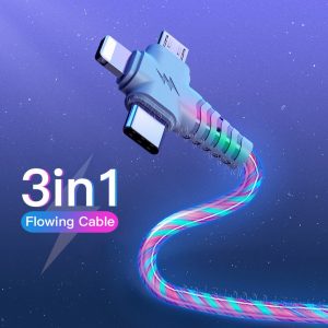 Usb cable for iPhone 13 12 11 Pro 3 in 1 2in1 LED Micro USB Type C 8-Pin charger for Huawei Xiaomi