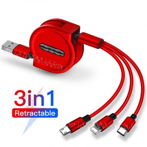 USB Charge Cable for iPhone 13 12 Micro USB Type C Cable Retractable Portable Charging Cable For iPhone X 8 Samsung