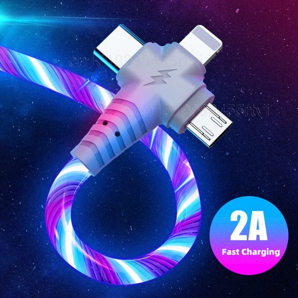 Usb cable for iPhone 13 12 11 Pro 3 in 1 2in1 LED Micro USB Type C 8-Pin charger for Huawei Xiaomi - Image 5