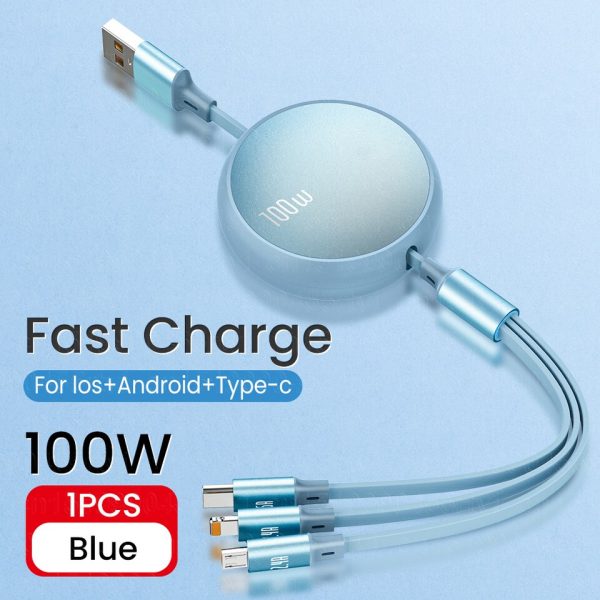6A 100W 3in1 2in1 Fast USB Cable for Huawei/Honor Retractable Portable 3 in 1 Micro USB Type C Charger Cable For iPhone Samsung - Image 3