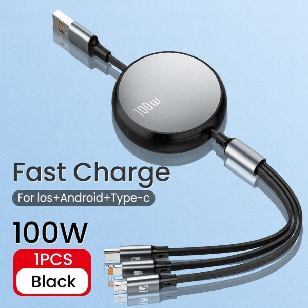 6A 100W 3in1 2in1 Fast USB Cable for Huawei/Honor Retractable Portable 3 in 1 Micro USB Type C Charger Cable For iPhone Samsung - Image 7