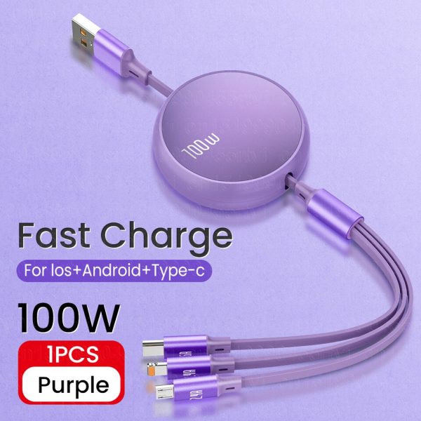 6A 100W 3in1 2in1 Fast USB Cable for Huawei/Honor Retractable Portable 3 in 1 Micro USB Type C Charger Cable For iPhone Samsung - Image 2
