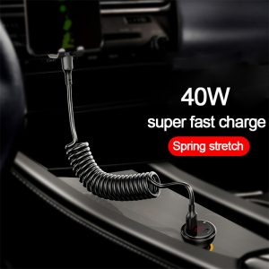 40W 5A USB Type C Data Cable Micro USB Spring Pull Telescopic Fast Charging Cable for Android Phone Accessories Car USB Cable
