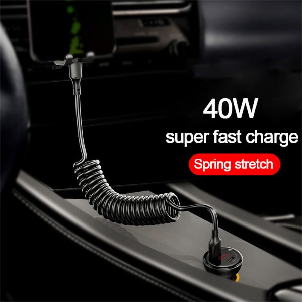 40W 5A USB Type C Data Cable Micro USB Spring Pull Telescopic Fast Charging Cable for Android Phone Accessories Car USB Cable