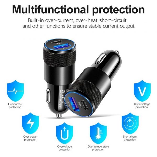 15W PD Type C 3.1A USB Car Charger Phone Fast Car Charger Power Adapter For iPhone Xiaomi Samsung Huawei Honor OPPO Realme - Image 4