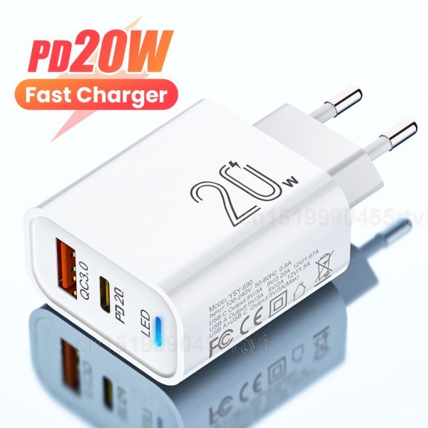 PD 20W Fast Charger USB C Charger Adapt For iPhone 12 13 Pro Max Quick Charge 3.0 Charger For Xiaomi Huawei Mobile Phone Charger