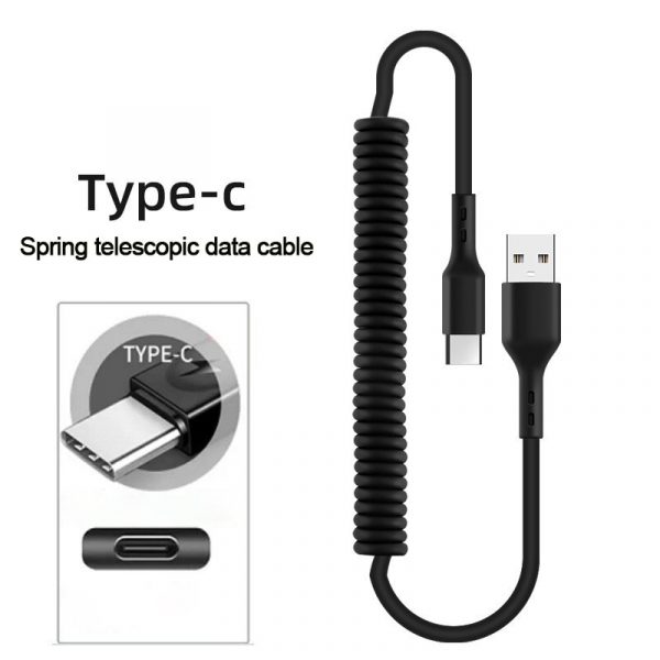 40W 5A USB Type C Data Cable Micro USB Spring Pull Telescopic Fast Charging Cable for Android Phone Accessories Car USB Cable - Image 8