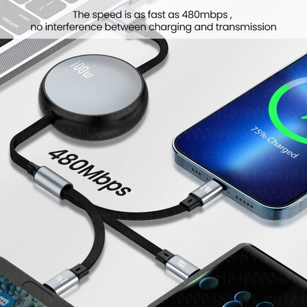 6A 100W 3in1 2in1 Fast USB Cable for Huawei/Honor Retractable Portable 3 in 1 Micro USB Type C Charger Cable For iPhone Samsung - Image 4