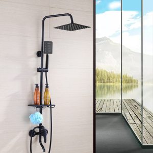 Black Bathroom Shower Set Household Copper Shower Faucet Wall-mounted Bathtub Faucet Rain Shower
