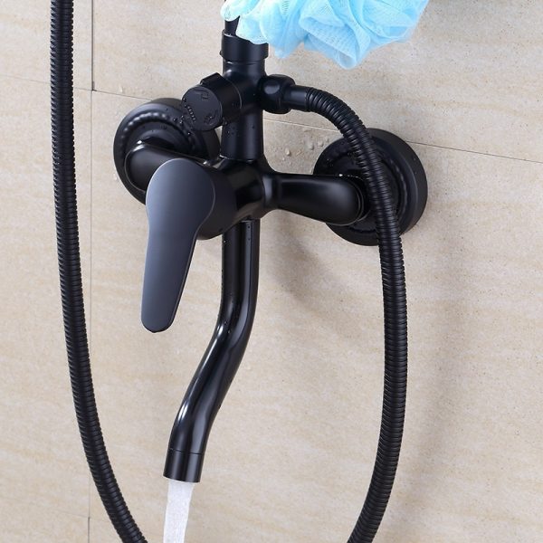 Black Bathroom Shower Set Household Copper Shower Faucet Wall-mounted Bathtub Faucet Rain Shower - Image 5