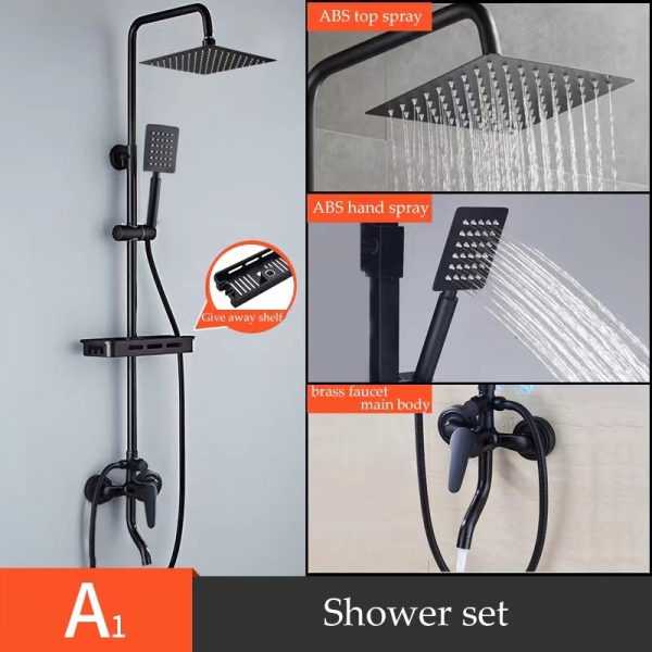 Black Bathroom Shower Set Household Copper Shower Faucet Wall-mounted Bathtub Faucet Rain Shower - Image 3