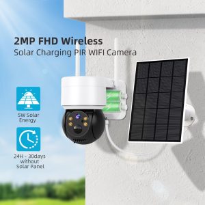 2MP Solar Camera Wifi Outdoor 1080P PIR Surveillance IP Cameras With Solar Panel Recharge Battery Color Night Vision