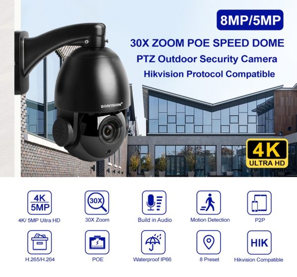 4K 8MP 5MP IP Camera Outdoor PTZ POE 30X Zoom H.265 Dome Speed Night Vision IR 80M CCTV Camera Hikvision Protocol Compatible - Image 3