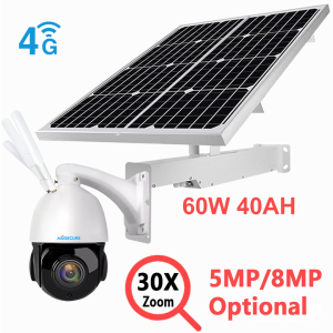 Solar Powered Camera Security System Kit with 60W Solar Panel 40AH Battery 5MP/8MP 30X Zoom 4G Ai Tracking Camera