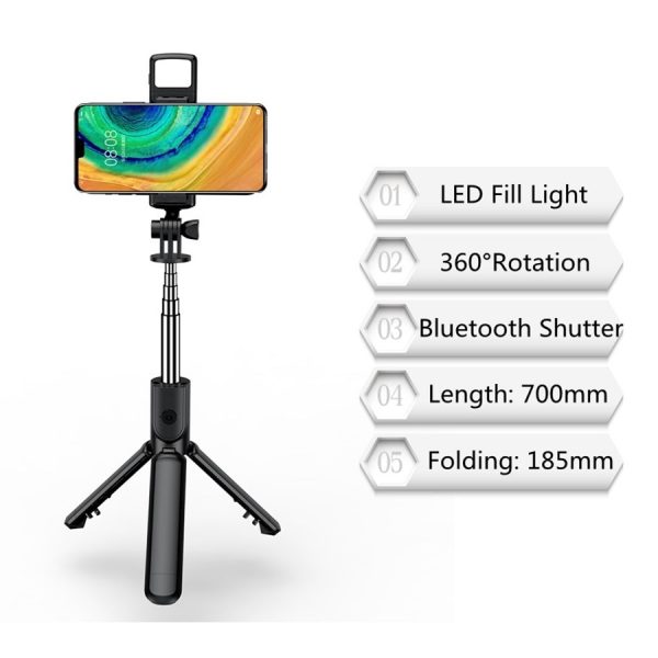 New 3 In 1 Wireless Selfie Tripod With Fill Light Bluetooth Shutter Remote Control Portable Foldable Monopod For Smart Phone - Image 6