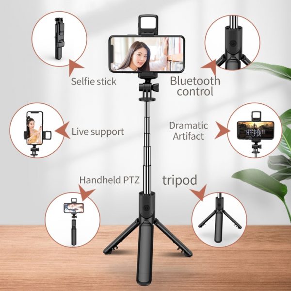 New 3 In 1 Wireless Selfie Tripod With Fill Light Bluetooth Shutter Remote Control Portable Foldable Monopod For Smart Phone - Image 7