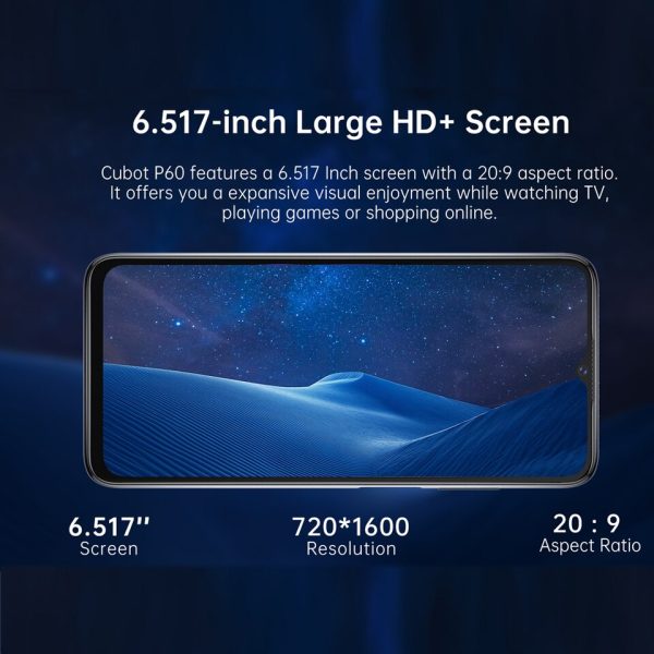Cubot P60 New Phone 6.517 Inch Display Smartphone Android 12 Octa-Core MT6765 Cellphones 5000mAh Battery Dual SIM 20MP Camera - Image 4