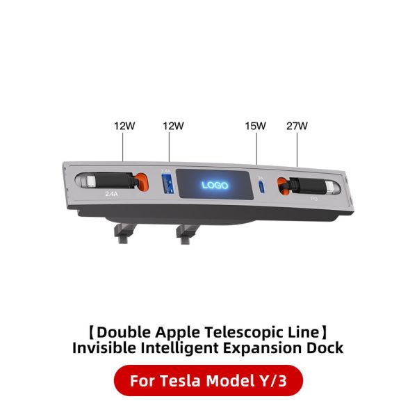 27W Quick Charger USB HUB For Tesla Model 3 Model Y Shunt Intelligent Docking Station Car Adapter Powered Splitter Extension - Image 7