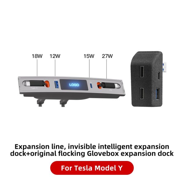 27W Quick Charger USB HUB For Tesla Model 3 Model Y Shunt Intelligent Docking Station Car Adapter Powered Splitter Extension - Image 11