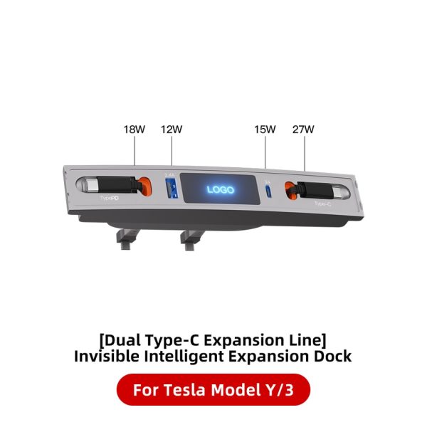 27W Quick Charger USB HUB For Tesla Model 3 Model Y Shunt Intelligent Docking Station Car Adapter Powered Splitter Extension - Image 10