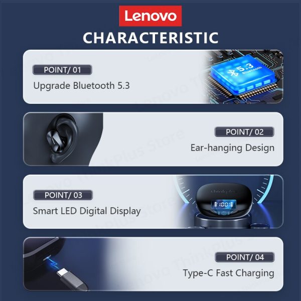 Lenovo LP75 Bluetooth 5.3 Earphones TWS Wireless Sport Headphones LED Digital Display HiFi Stereo Noise Reduction Gaming Earbuds - Image 5