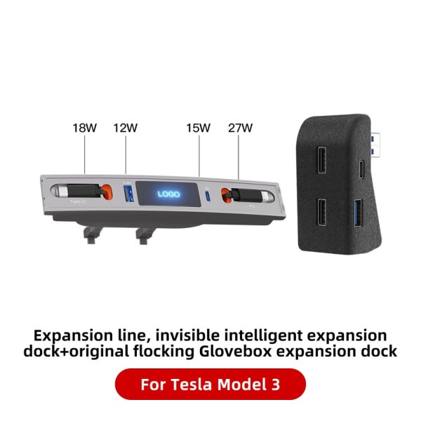27W Quick Charger USB HUB For Tesla Model 3 Model Y Shunt Intelligent Docking Station Car Adapter Powered Splitter Extension - Image 2