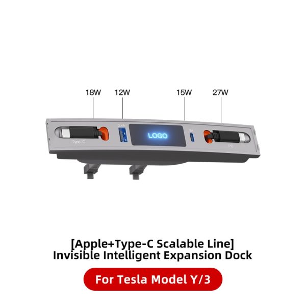 27W Quick Charger USB HUB For Tesla Model 3 Model Y Shunt Intelligent Docking Station Car Adapter Powered Splitter Extension - Image 4